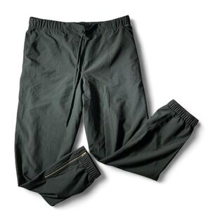 Albion Black Athletic Joggers Womens Cropped Pants Zippered Hem Drawstring Waist